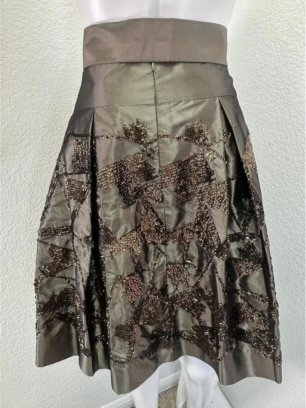Womens Sz 6 Per Se Gunmetal Gray Silk Skirt Pleated Embellished Luxe Cocktail